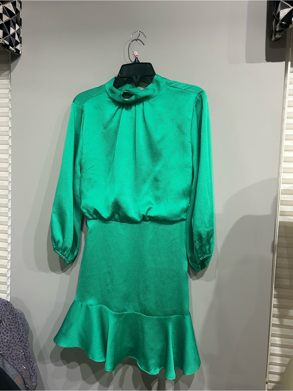 Emerald Green Long-Sleeve Ruffle Hem Dress